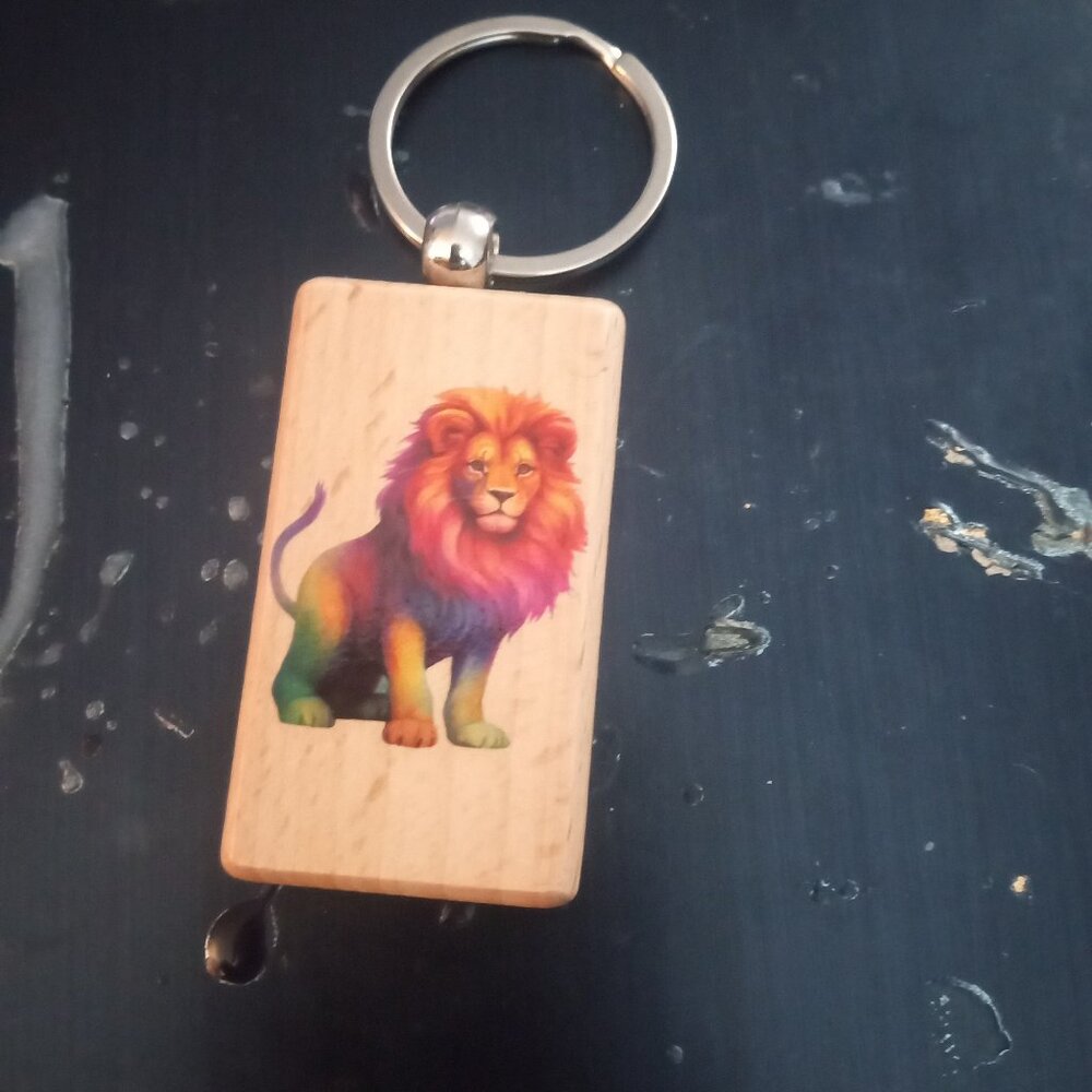 Handmade Wooden Lion Keychain